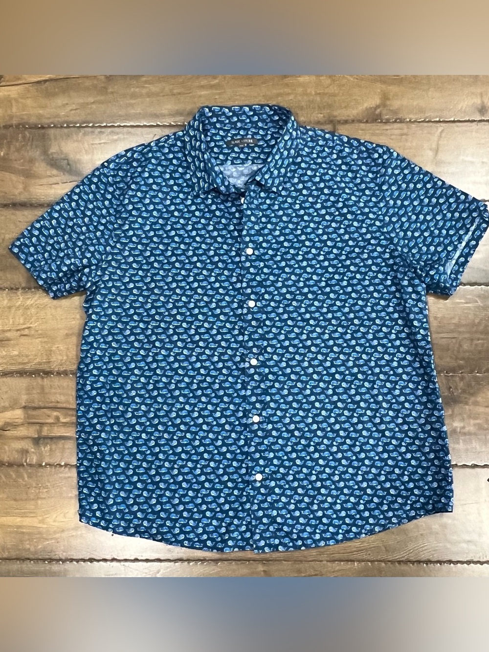 Slate & Stone Navy Blue Short-Sleeve Whale Print Button-Down Shirt XXL EUC